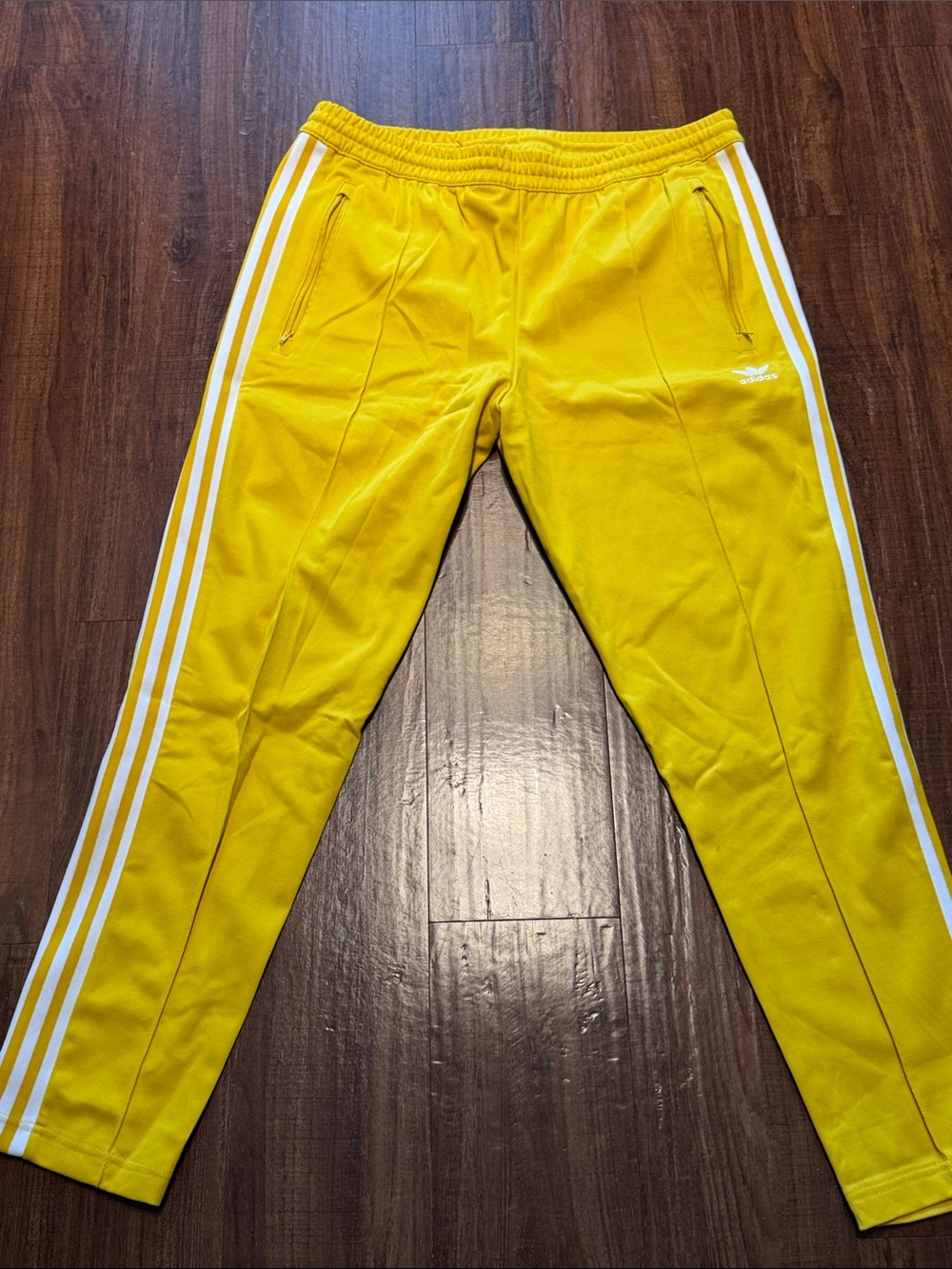 Adidas Men size Large - Yellow Joggers with White Side Stripes